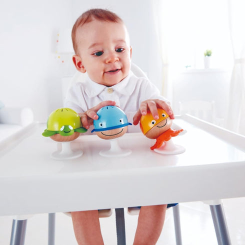 Set Set Hape Put-Stay Rattle | Three Sea Animal Suction Rattle Toys, Baby Educational Toy