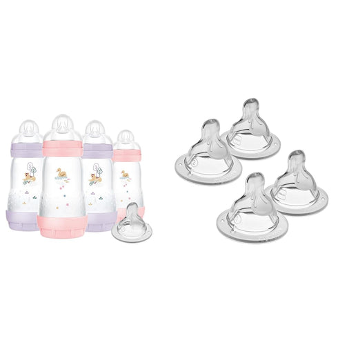 MAM 9 oz. Easy Start Matte Deco Girl 4 Pack with Bottle Nipples