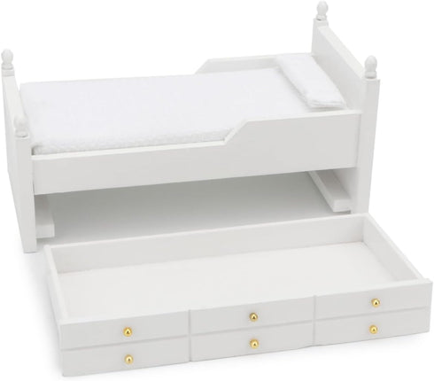 1:12 Dollhouse Miniature Bed with Drawer Wooden Furniture European Bedroom Bedding Furniture Accessories with Pillow