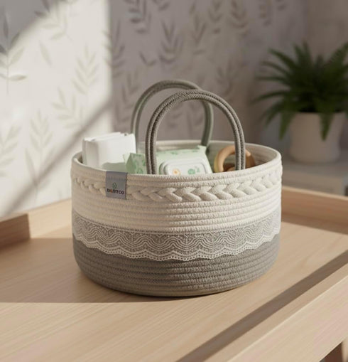 ebutyco Baby Diaper Caddy Organizer,Woven Rope Nursery Storage Bin,Newborn Gift Basket,Extra-Large Cotton Basket