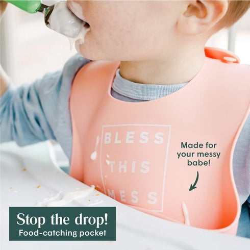 Simka Rose Silicone Baby Bibs with Food Catcher, Adjustable Soft Bib for Boys & Girls, High Chair
