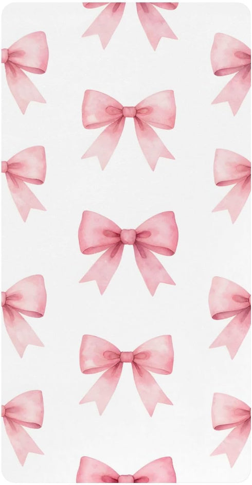 CZXW Pink Bows Ribbons Crib Sheets Fitted 52" x 28" Natural Cotton Soft