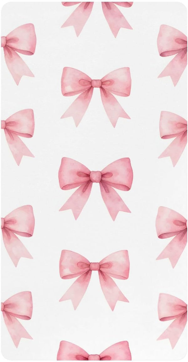 CZXW Pink Bows Ribbons Crib Sheets Fitted 52" x 28" Natural Cotton Soft