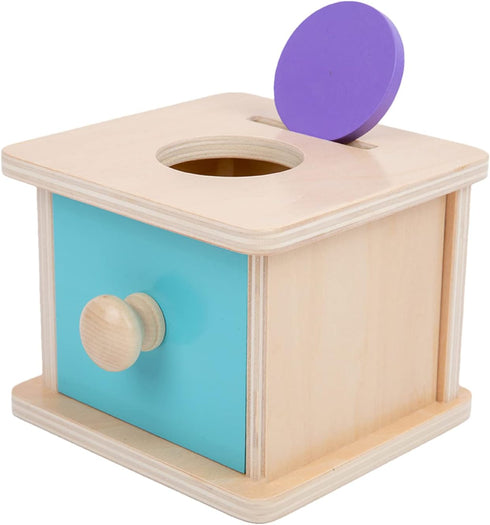 Adena Montessori Baby Toys Coin Box with Ball, Blue Door Great Gift for 6-12 Months 1-2 Years Old Toddlers