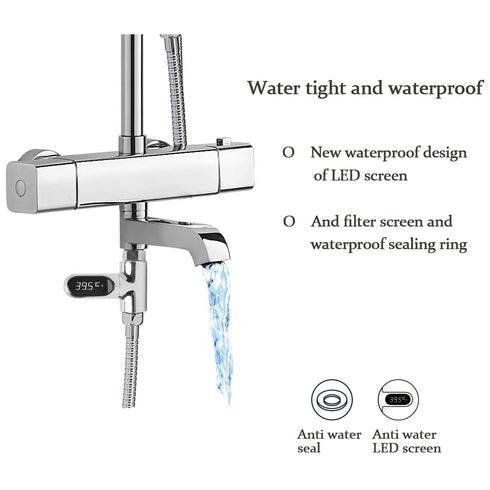 Shower Thermometer - LED Digital Display Waterproof Battery Free Design for Baby Bath/Tub