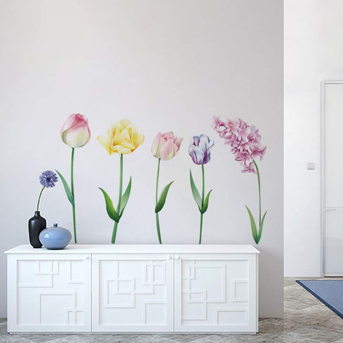 Runtoo Large Flower Wall Decals - Tulip Floral Wall Art Stickers for Bedroom and Nursery Decor