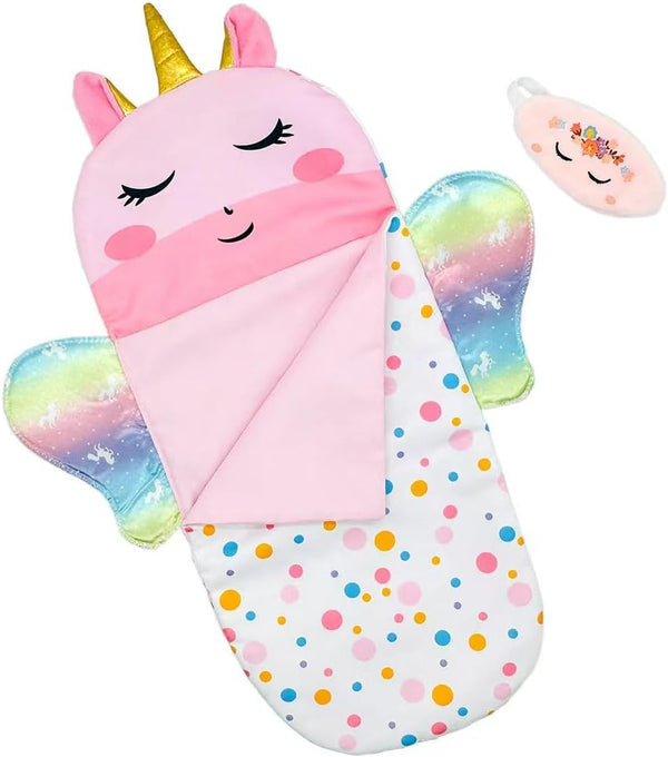 Baby Doll Sleeping Bag Toy Playset, Rainbow Unicorn Doll Bedding Accessories with Eye Mask for 12 Inch Doll