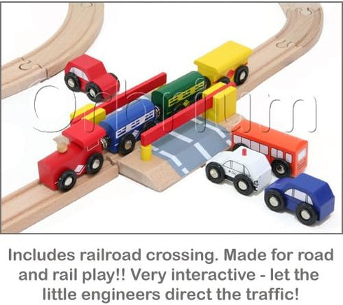 Orbrium Toys 100 Piece Triple Loop Wooden Train Set Track - Fits Thomas Brio