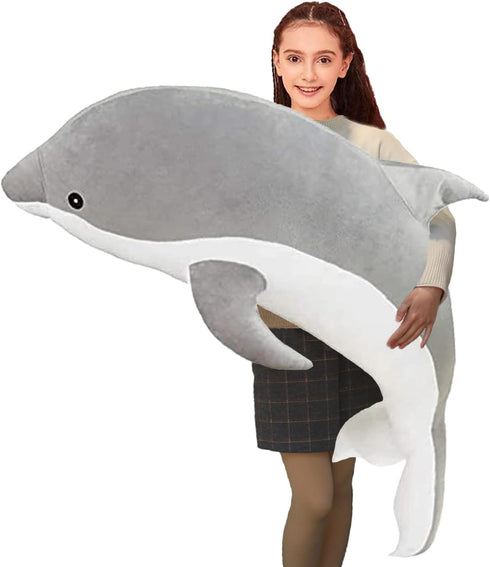 Dolphin Plush Pillow Stuffed Animals, Super Soft Sea Animal Toys, 120cm/47.24in, Grey