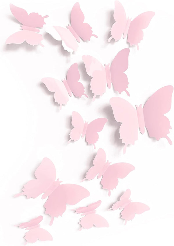 Cute Pink Butterfly Wall Decor 24 pcs, Girls Room Wall Decals, Danish