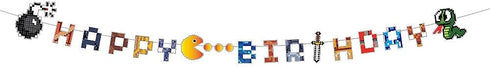 80's Pixel Video Game Themed Paper Happy Birthday Banner 8-bit Retro Pixel Level Up Game Paper Cutting Birthday Banner Pixel Party Favors Supplies
