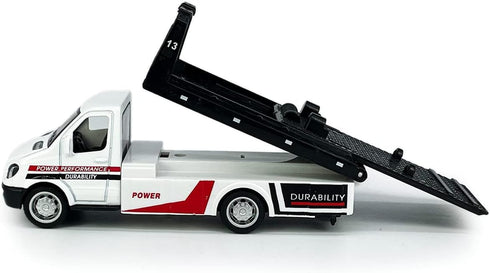 Flatbed Truck Toy Rescue Tow Truck, 2 in 1 Transport Trailer Car Carrier for Boys Kids Toddlers (White)