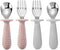 PandaEar 4 Set Baby Toddler Silicone Stainless Steel Utensils, BPA Free with Anti-Choke Design (Pink & Grey)