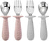 PandaEar 4 Set Baby Toddler Silicone Stainless Steel Utensils, BPA Free with Anti-Choke Design (Pink & Grey)