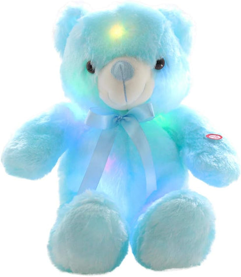 LED Teddy Bears Stuffed Animals, 18 Inch Cute Glow Bear Plush Toys, Colorful Light Up Doll Gifts for Kids, Baby, Blue