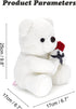 9.8'' Teddy Bear with Rose, Soft Plush Bear Doll Stuffed Animal Toys Valentines Day Decor Gifts for Her/Girlfriend Lover Mom Kids (White)