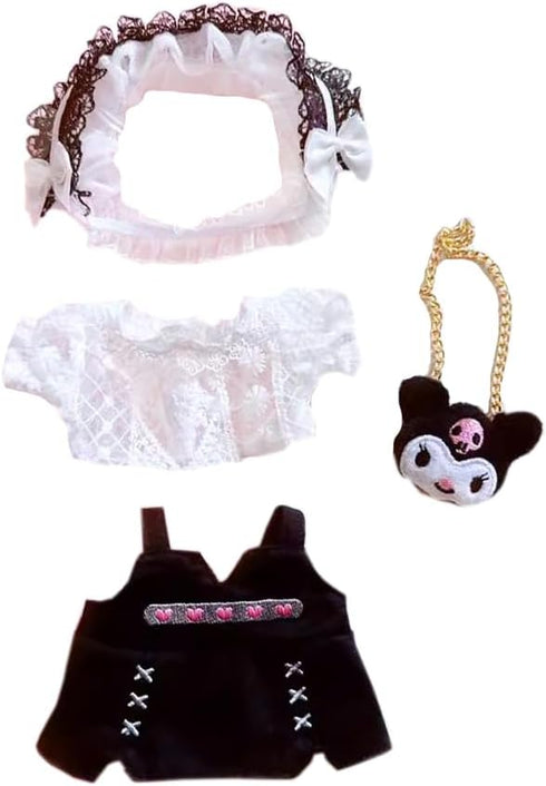 niannyyhouse 20cm Plush Doll Clothes Loose Headwear, White Shirt, Black Skirt, Backpack for 8in Plush Toy