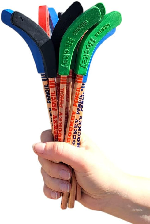 Hockey Stick Pencils (9") with Colorful Top Rubber Blade Erasers, Bulk Party Favor, Goodie Bag (48 Pack)