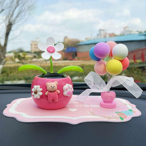 Rose Red Solar Dancing Flower Car Dashboard Decorations - Funny Solar Powered Flower Pot Swinging Toy for Decor