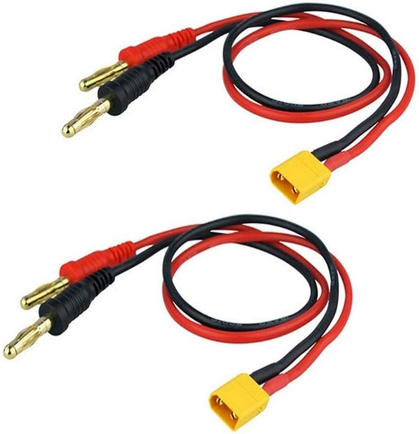2 PCS XT30 Plug Male to 4mm Banana Plug Bullet Connector Charging Extension Cable with 11.8in 16AWG Silicone Wire