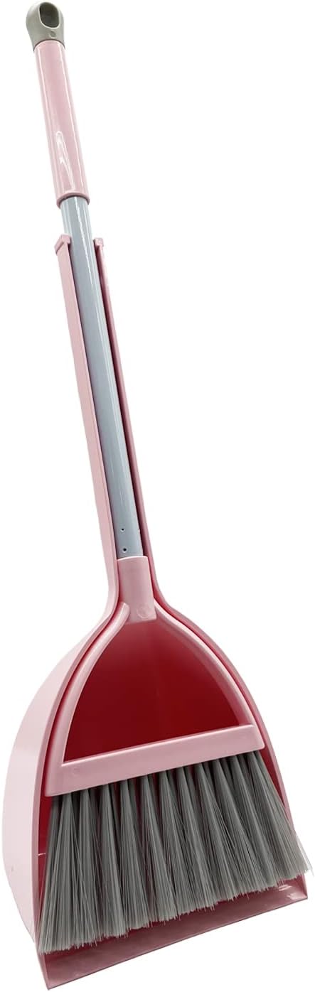 Kids Broom and Dustpan Set, Mini Dustpan and Broom for Children Housekeeping Pretend Play Cleaning Tools (Pink)