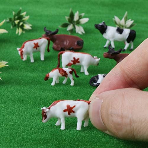 Mini Colorful Cattle Figurines - 20 Pcs Simulated Cattle HO Scale 1:87 Realistic Plastic Cow