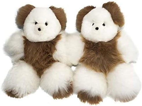 Soft and Cuddly Baby Alpaca Teddy Bear - 9 Inch Handmade Stuffed Animal in White & Brown Genuine Alpaca Fur