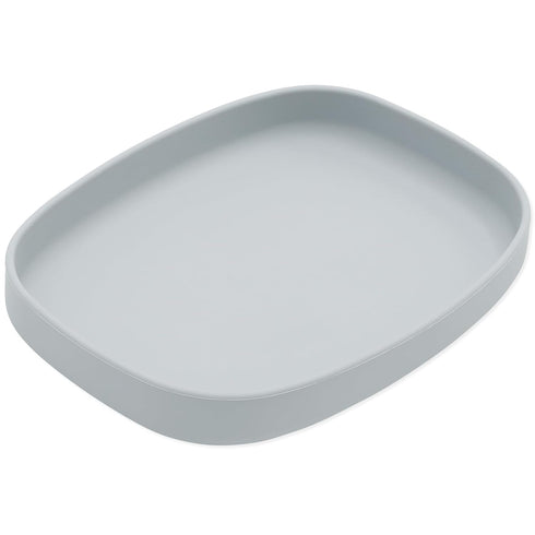 Bumkins Toddler and Baby Suction Plate, Silicone Grip Dish Large Tray for Big Kids, Non Skid Sticky Bottom, Platinum