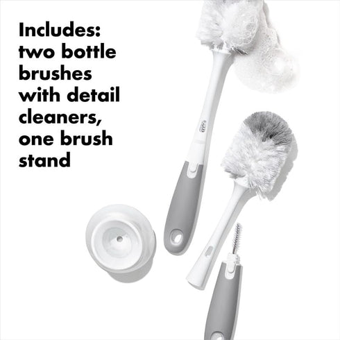 2-Pack OXO Tot Bottle Brush with Nipple Cleaner and Stand Gray