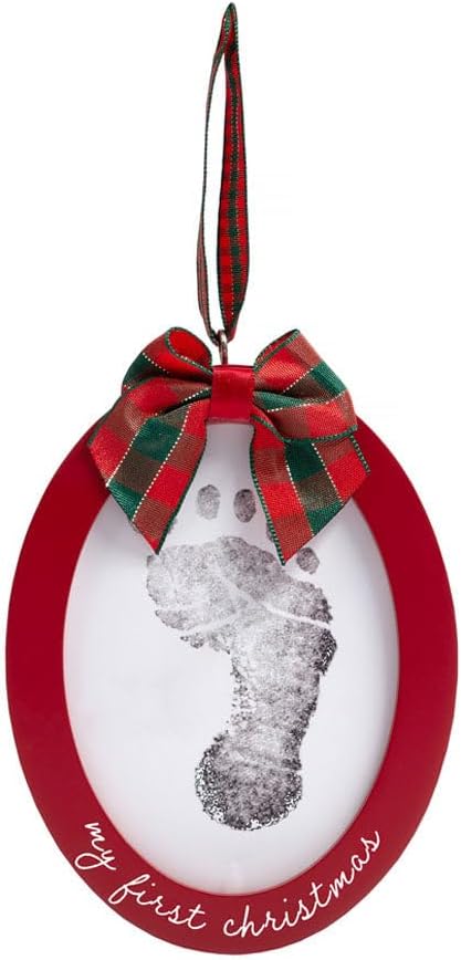 Pearhead Babyprints Double-Sided Christmas Ornament, First Holiday Keepsake Frame with Clean-Touch Ink Pad
