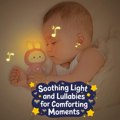 VKTEN 3-24 Bunny Baby Rattle Toy with Light & Sound Interactive Teething & Sensory Toy Ideal Easter Basket Stuffer