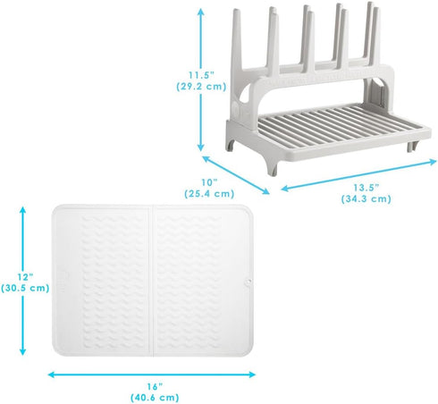 100% countertop PopYum Seattle Gray Space Saving Drying Rack from Recycled Bottles with Clear Frosted Silicone Drying