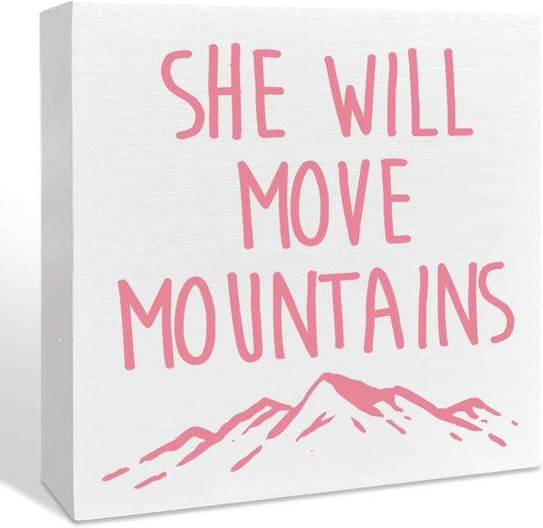 NKBINLILI Wooden Box Sign: She Will Move Mountains - Inspirational Girls Room Decor,