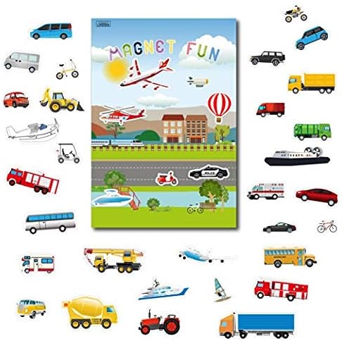 Portable Magnetic Playboard with Cars, Planes, Boats, Airport, Country, Farm Vehicles (39 Pcs)