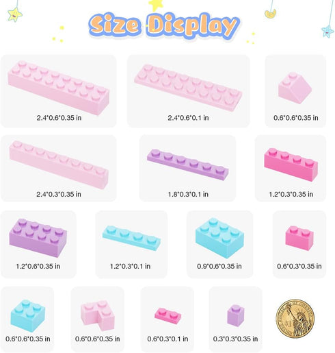 800PCS Building Bricks, Basic Macaron Building Blocks, Creative Building Toys Compatible with All Major Brands, Birthday Presents Gifts for Girls Boys