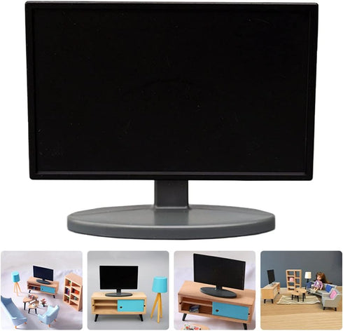 Toyvian Miniature Dollhouse TV, Black Simulation Plastic Television Furniture Model for Dollhouse Decoration