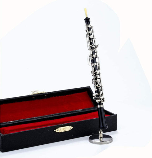 Dselvgvu (6.31") Miniature Oboe with Stand and Case Mini Musical Instrument Oboe Replica Collectible Figurines
