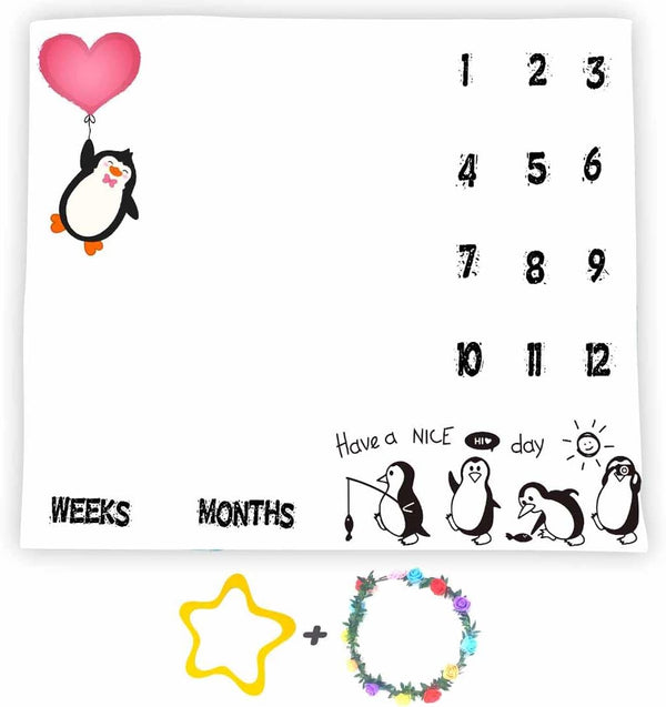Penguin Baby Monthly Milestone Blanket, 48x40in Soft Flannel, Newborn Mom Gifts