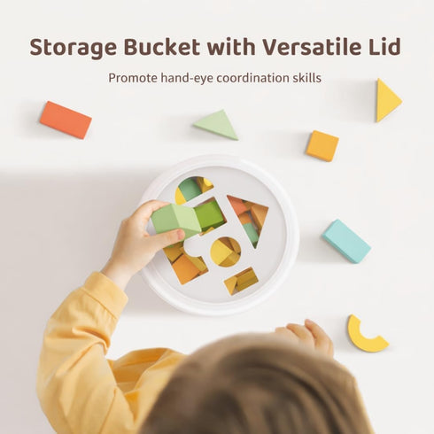 100pcs 1-3, 1 2 3 Pidoko Kids Building Blocks for Toddlers Wooden Blocks for Kids with Storage Bucket and Shape Sorter