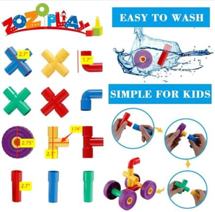 ZOZOPLAY 64 Set 3+ STEM Learning Toy Tubular Pipes & Spouts & Joints Piece Build Bicycle, Tank, Scootie, Moter Skills