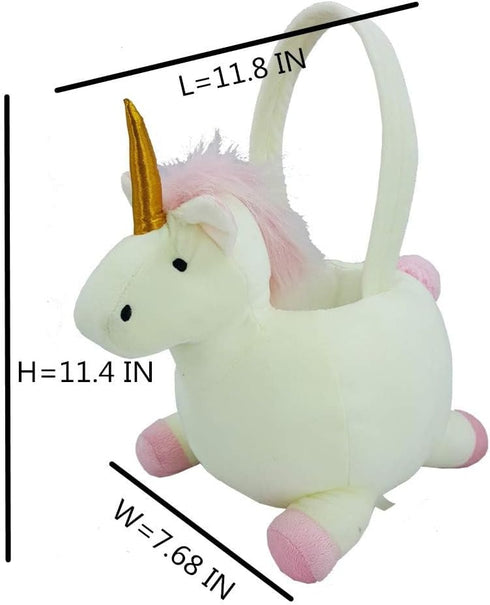 DearSun 3D Unicorn Plush Basket, Cute Candy Bucket for Kids Gift Party Decoration, Halloween Trick or Treat Baskets,