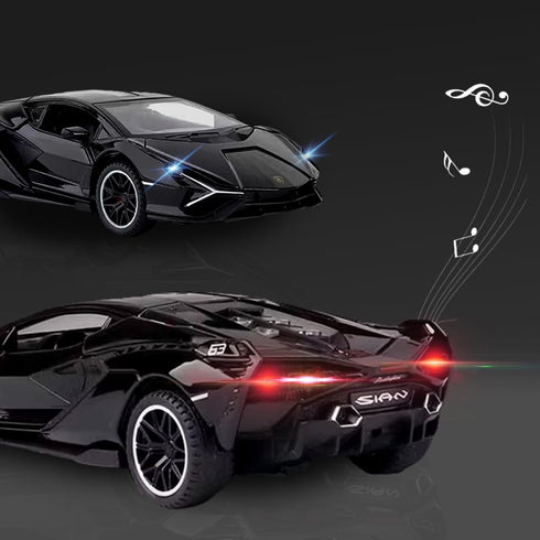 Lambo Toy Car Sian FKP3 Die-Cast Car Model with Lights and Sound Pull Back Toy Car for Boys Age 3 4 5 6 + Year Old (Black)