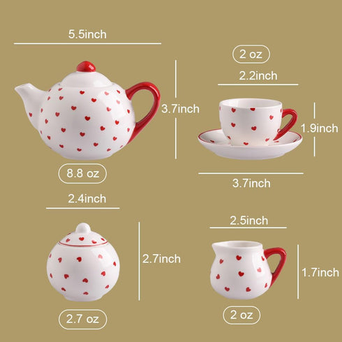 Sweejar Porcelain Tea Set for Little Girls, Kitchen Toys Tea Party Set, Includes Teapot, Cup & Saucer Set of 4