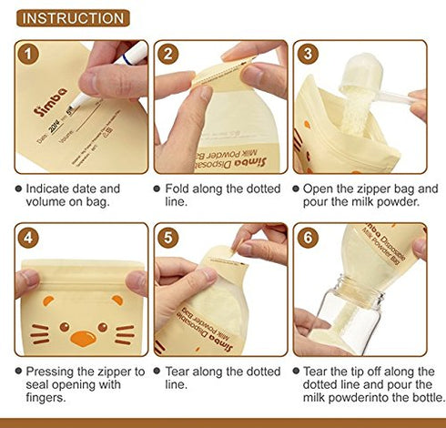 Simba Disposable Formula/Milk Powder Bag, 12 oz, 2 Packs, Total 24 Bags