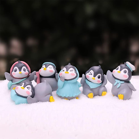 6 Pcs Cute Penguin Action Figurines Dolls Toy Miniature Penguin Cake Topper Collection for Fairy Garden