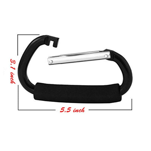 Aubcee 2 Packs Large Stroller Hooks, Aluminum Grocery Bag Handle Organizer Hook or Diaper Bags Holder- Black