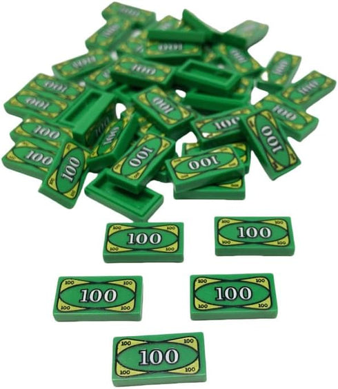 50 Pcs Tiles 1x2 with 100 Dollar Bill Money Print Green, Bulk