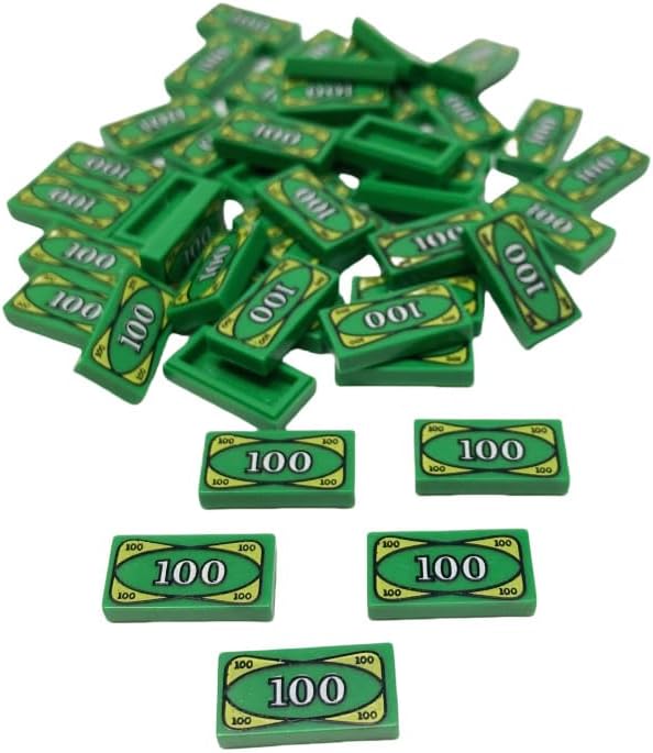 50 Pcs Tiles 1x2 with 100 Dollar Bill Money Print Green, Bulk