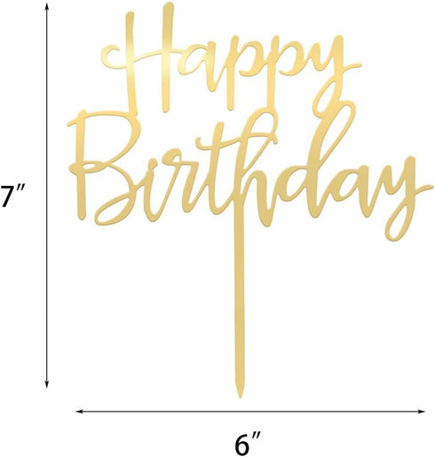 Happy Birthday Cake Topper - Mirrored Gold Acrylic Versatile Decoration Ideas, Perfect Keepsake for Family and Friends