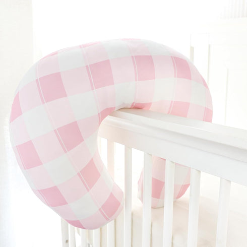 Set Pink Checkered Fitted Crib Sheets & Nursing Pillow Cover for Baby Boys and Girls